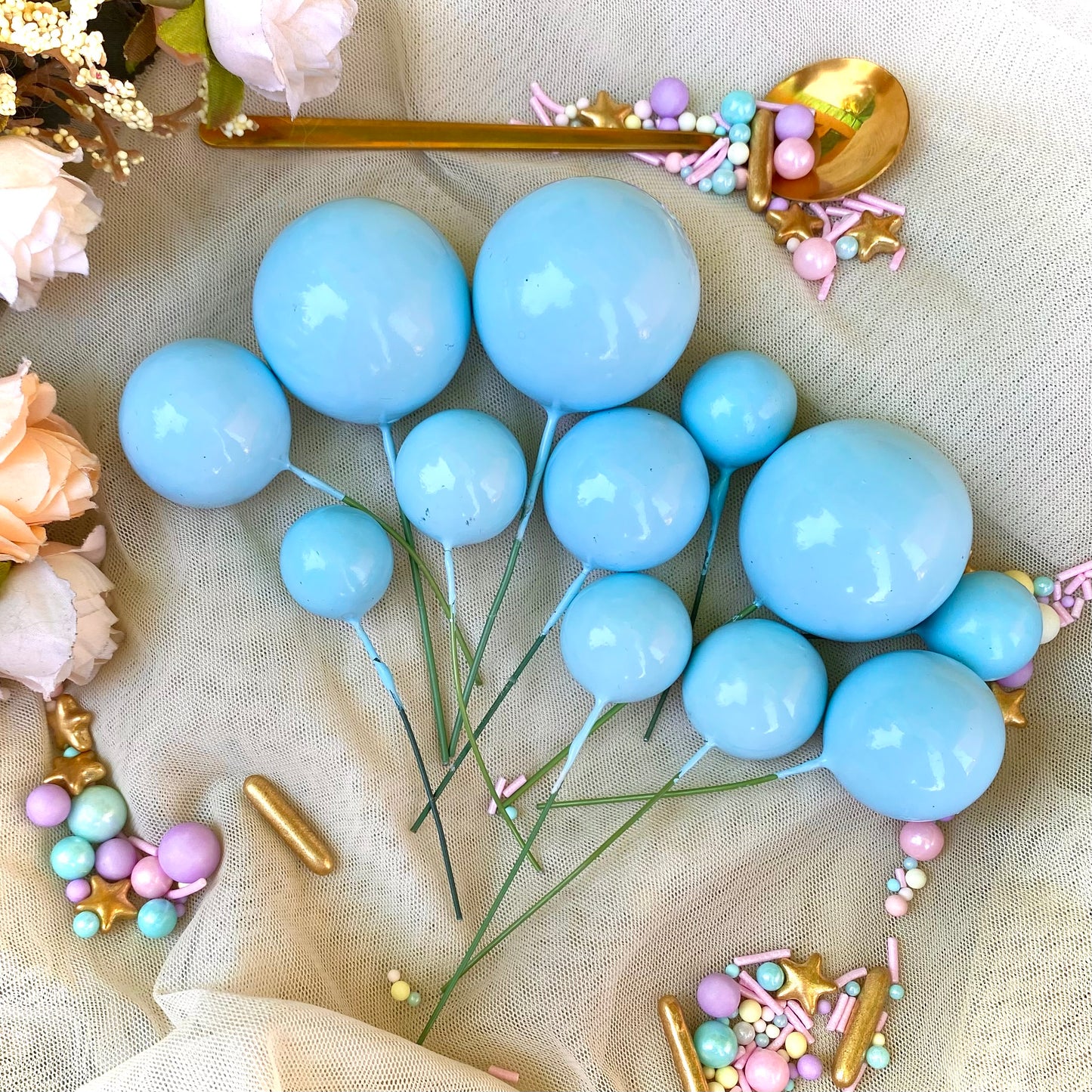 Blue balloon cake ball toppers