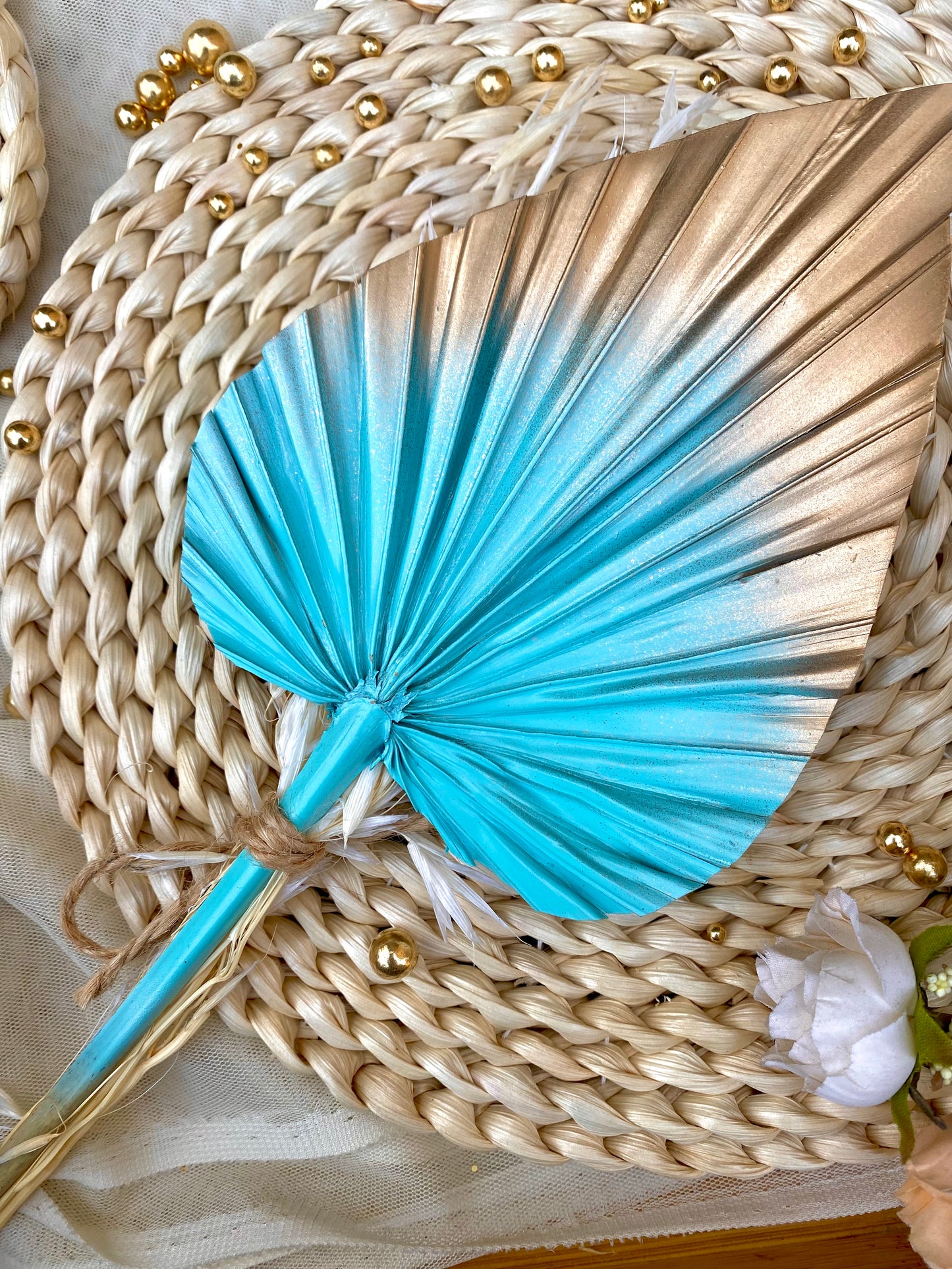 Aqua Blue Palm leaf cake topper