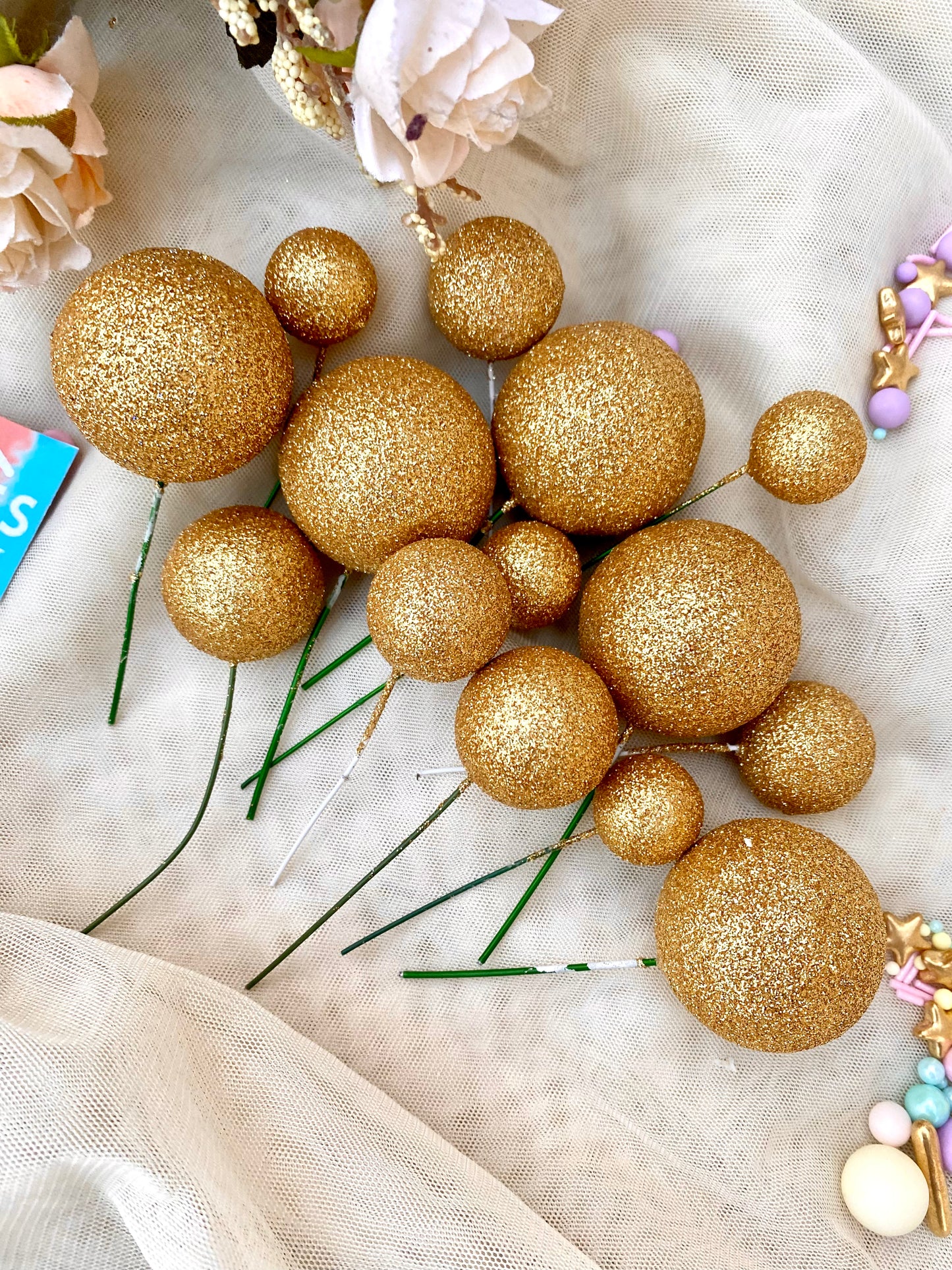 Gold Glitter balloon cake ball toppers
