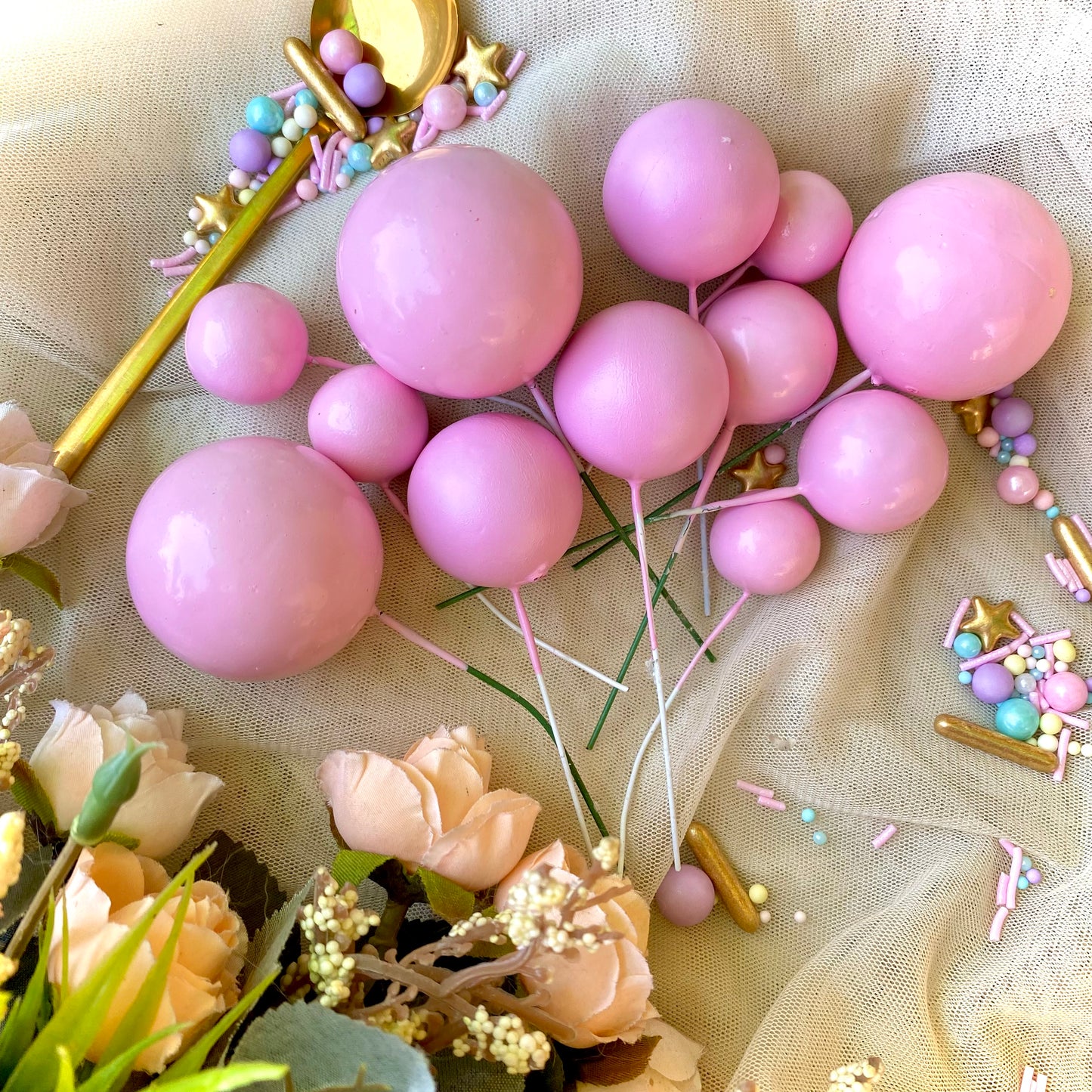 Pink balloon cake ball toppers