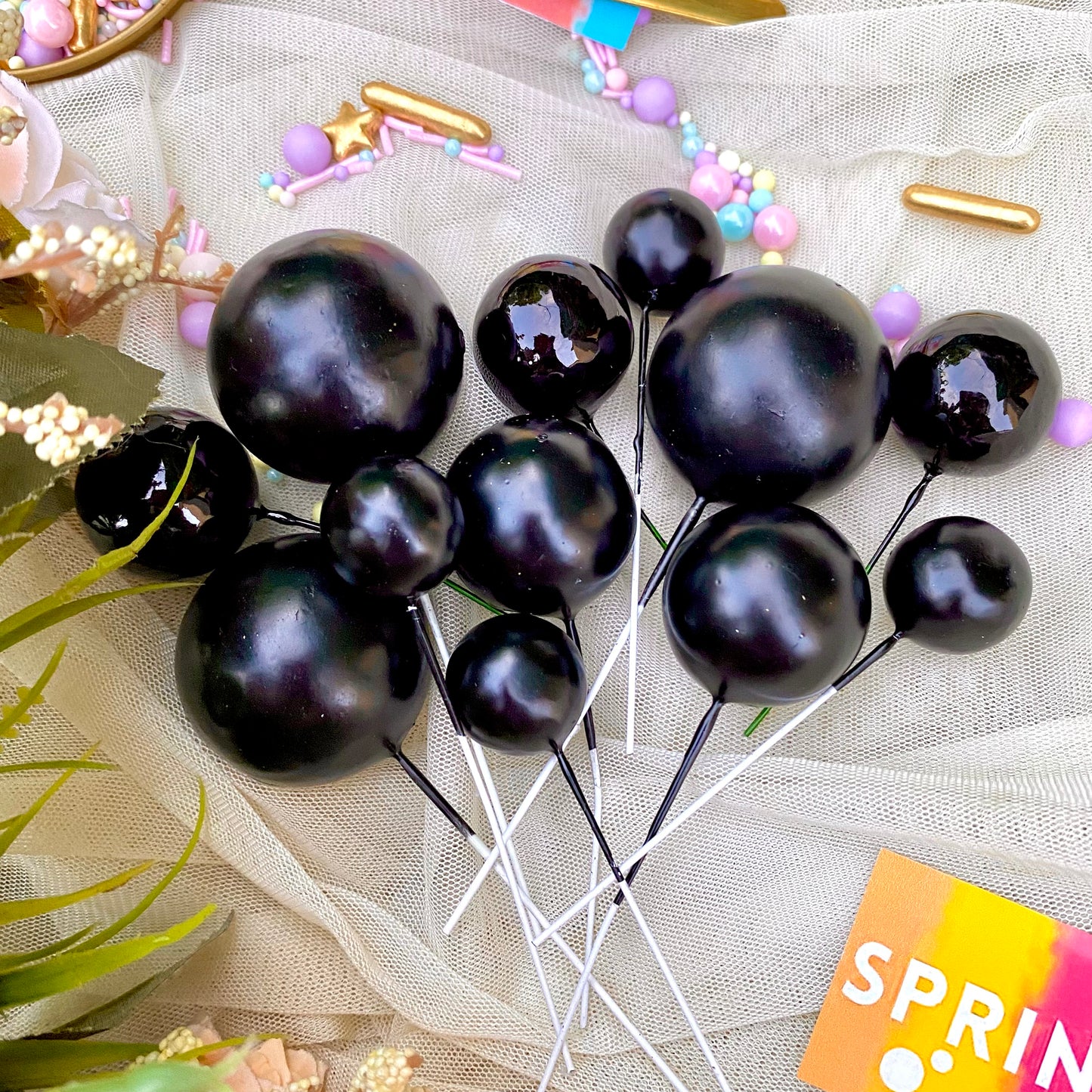 Black balloon cake ball toppers
