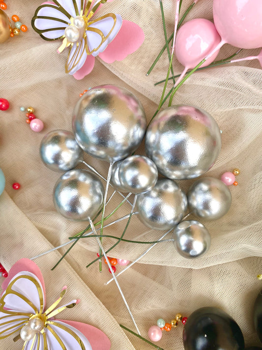 Silver balloon cake ball toppers