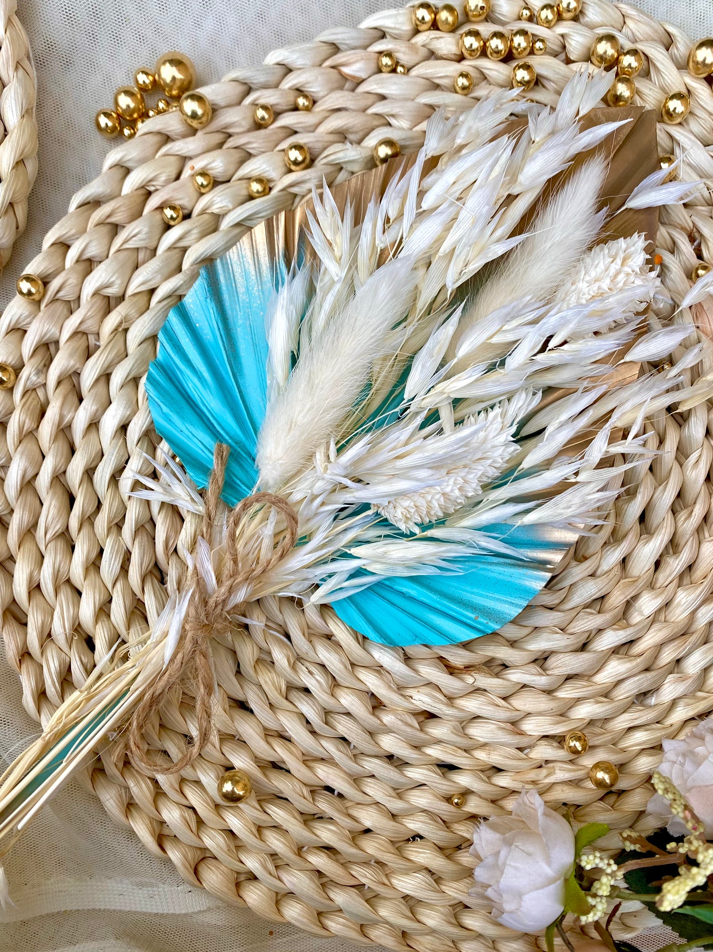 Aqua Blue Palm leaf cake topper